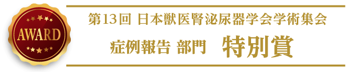 第13回日本獣医腎泌尿器学会 研究発表 優秀賞